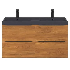 Meuble Buanderie|Meuble De Salle De Bains Faible Profondeur|GoodHome Meuble sous vasque suspendu effet noyer l.120 x H.60 x P.45 cm, Imandra