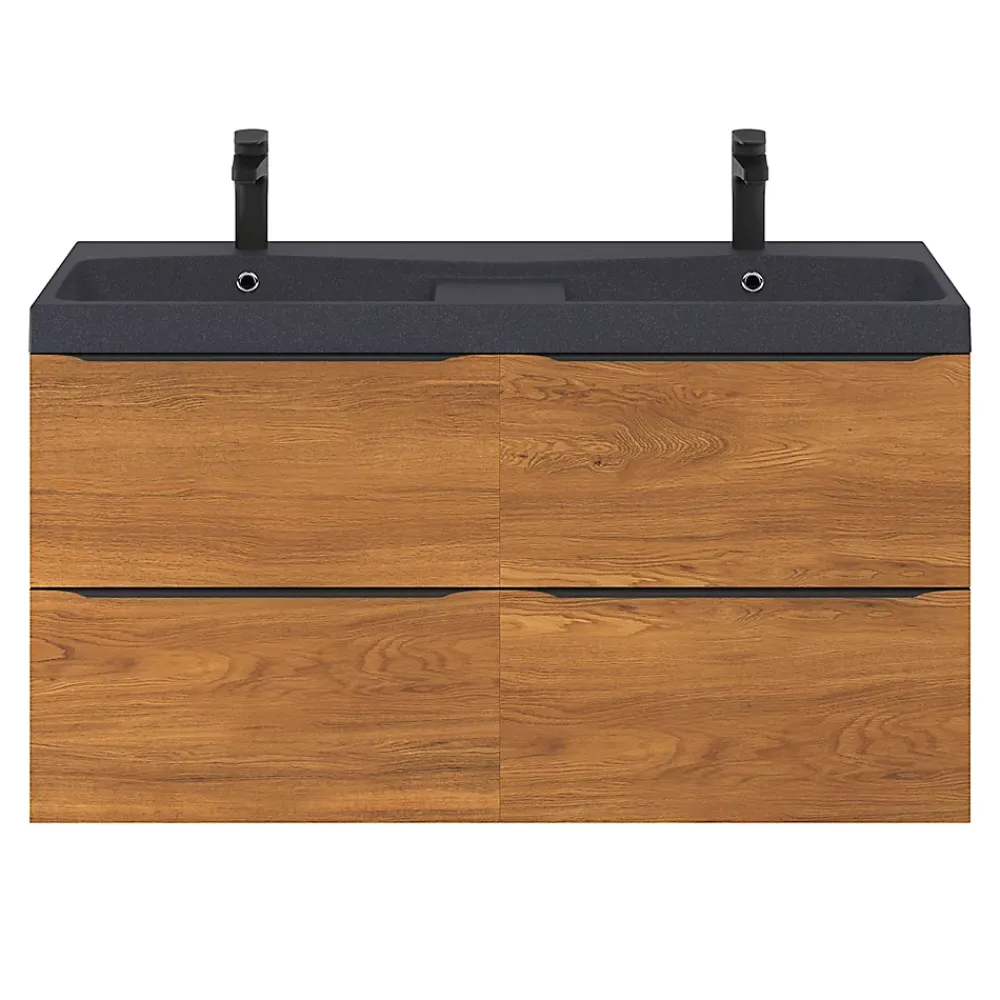 Meuble Buanderie|Meuble De Salle De Bains Faible Profondeur|GoodHome Meuble sous vasque suspendu effet noyer l.120 x H.60 x P.45 cm, Imandra