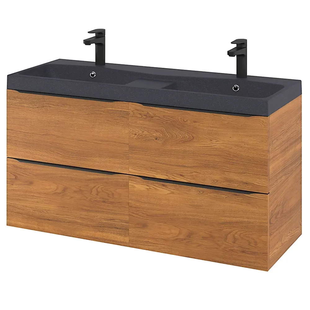 Meuble Buanderie|Meuble De Salle De Bains Faible Profondeur|GoodHome Meuble sous vasque suspendu effet noyer l.120 x H.60 x P.45 cm, Imandra