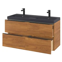 Meuble Buanderie|Meuble De Salle De Bains Faible Profondeur|GoodHome Meuble sous vasque suspendu effet noyer l.120 x H.60 x P.45 cm, Imandra