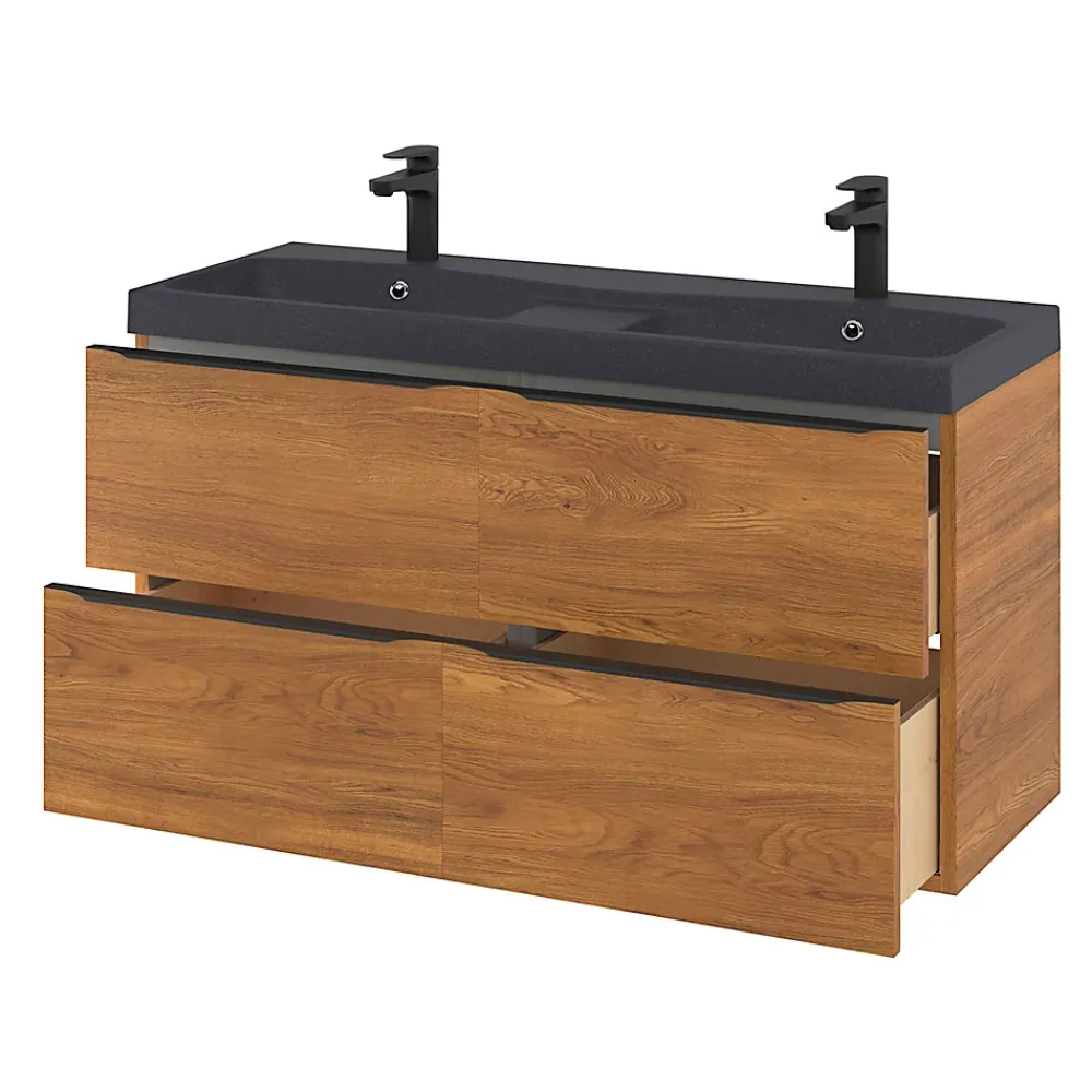Meuble Buanderie|Meuble De Salle De Bains Faible Profondeur|GoodHome Meuble sous vasque suspendu effet noyer l.120 x H.60 x P.45 cm, Imandra