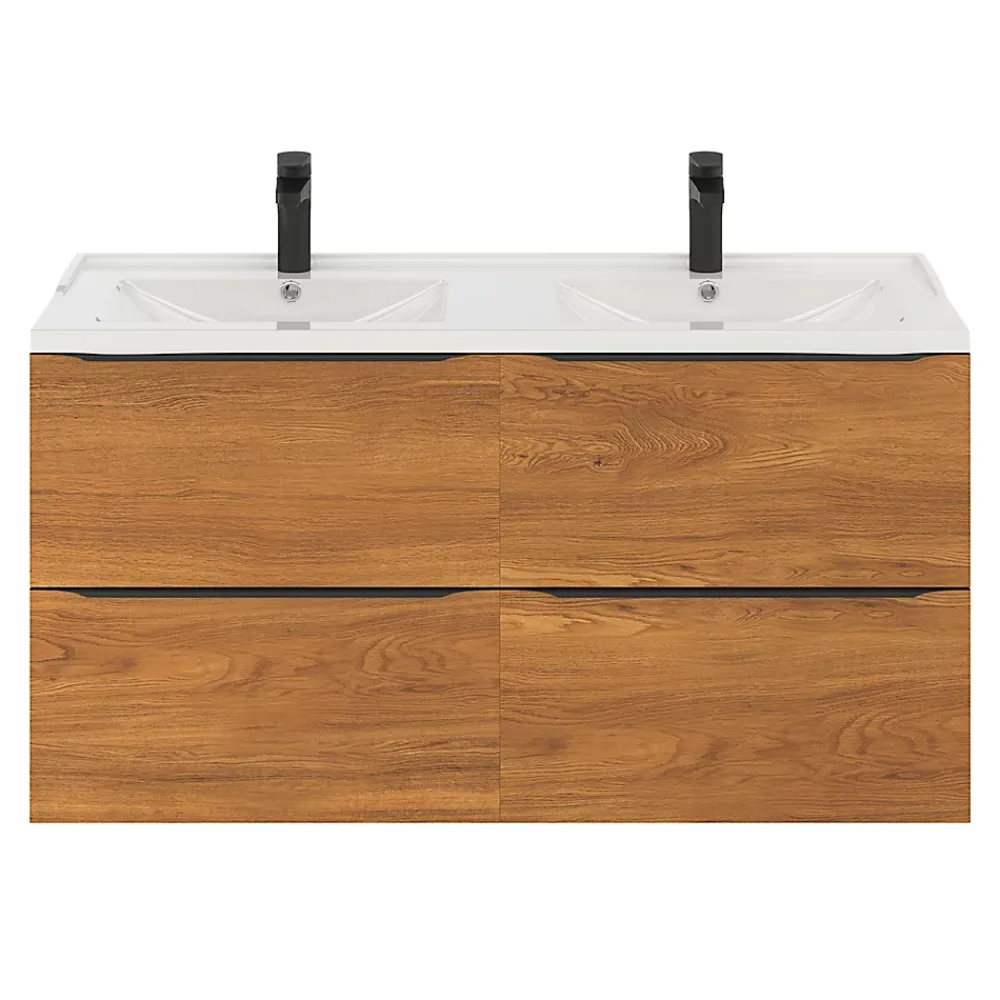 Meuble Buanderie|Meuble De Salle De Bains Faible Profondeur|GoodHome Meuble sous vasque suspendu effet noyer l.120 x H.60 x P.45 cm, Imandra