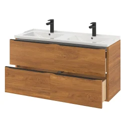 Meuble Buanderie|Meuble De Salle De Bains Faible Profondeur|GoodHome Meuble sous vasque suspendu effet noyer l.120 x H.60 x P.45 cm, Imandra