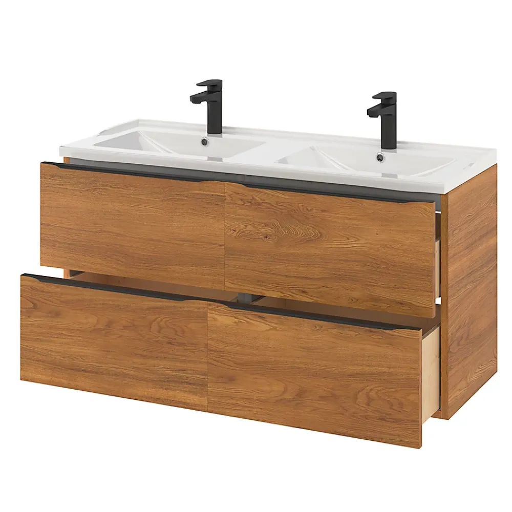 Meuble Buanderie|Meuble De Salle De Bains Faible Profondeur|GoodHome Meuble sous vasque suspendu effet noyer l.120 x H.60 x P.45 cm, Imandra
