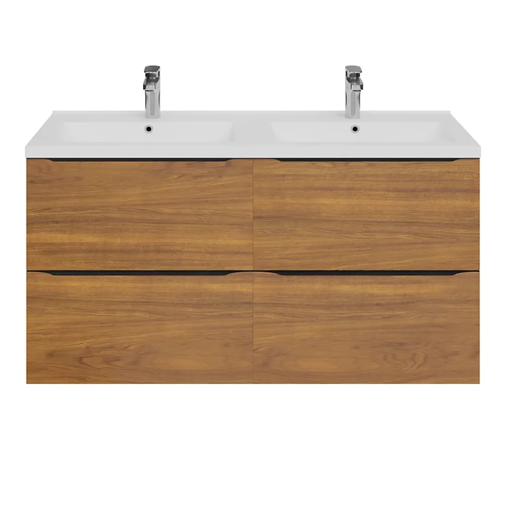 Meuble Buanderie|Meuble De Salle De Bains Faible Profondeur|GoodHome Meuble sous vasque suspendu effet noyer l.120 x H.60 x P.45 cm, Imandra