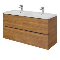 Meuble Buanderie|Meuble De Salle De Bains Faible Profondeur|GoodHome Meuble sous vasque suspendu effet noyer l.120 x H.60 x P.45 cm, Imandra