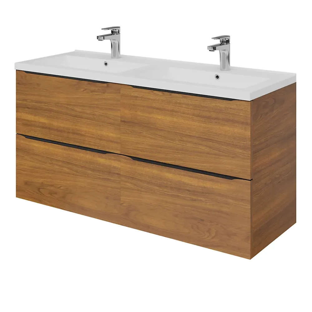 Meuble Buanderie|Meuble De Salle De Bains Faible Profondeur|GoodHome Meuble sous vasque suspendu effet noyer l.120 x H.60 x P.45 cm, Imandra