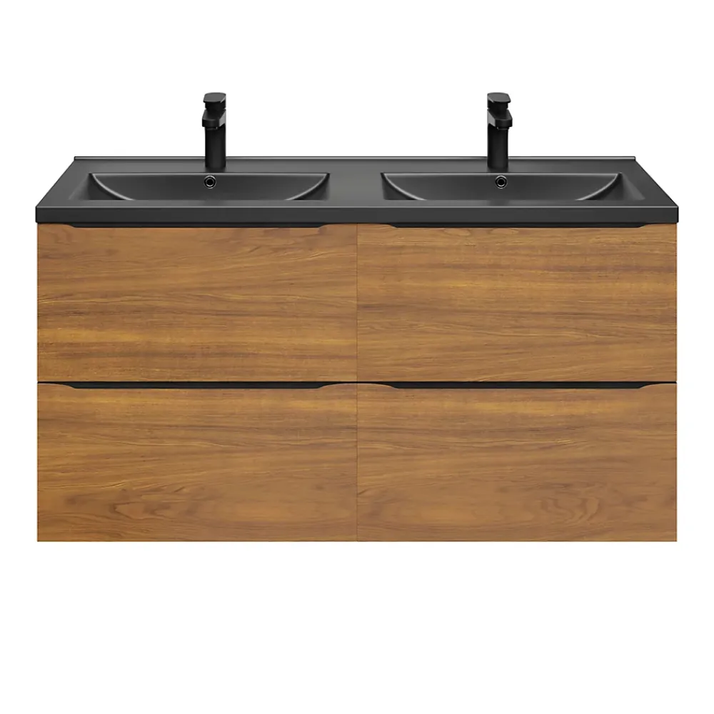 Meuble Buanderie|Meuble De Salle De Bains Faible Profondeur|GoodHome Meuble sous vasque suspendu effet noyer l.120 x H.60 x P.45 cm, Imandra