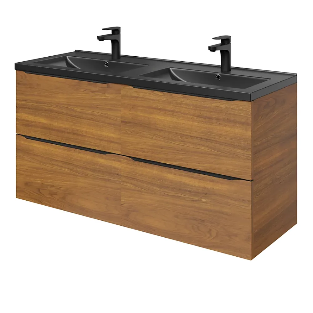 Meuble Buanderie|Meuble De Salle De Bains Faible Profondeur|GoodHome Meuble sous vasque suspendu effet noyer l.120 x H.60 x P.45 cm, Imandra