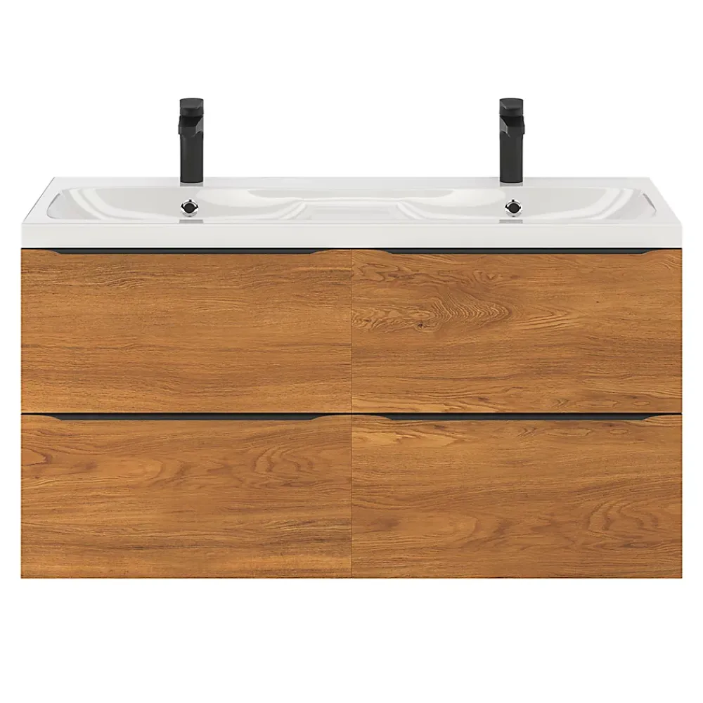 Meuble Buanderie|Meuble De Salle De Bains Faible Profondeur|GoodHome Meuble sous vasque suspendu effet noyer l.120 x H.60 x P.45 cm, Imandra