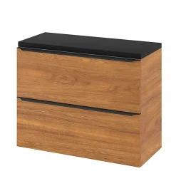 GoodHome Meuble sous vasque suspendu faible profondeur effet noyer l.80 x H.60 x P.36 cm, Imandra