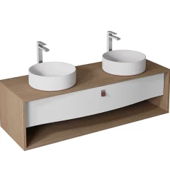 Meuble Buanderie|Decotec Meuble sous vasque suspendu blanc mat 1 tiroir l.140 x H.40 x P.50 cm, Havana