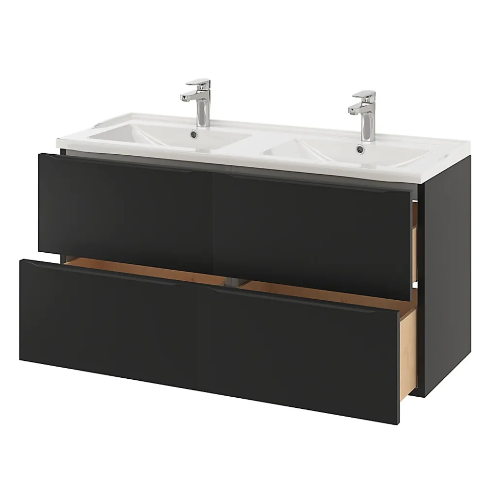 GoodHome Meuble sous vasque suspendu noir mat l.120 x H.60 x P.45 cm, Imandra