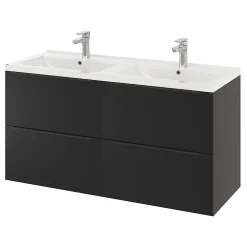 GoodHome Meuble sous vasque suspendu noir mat l.120 x H.60 x P.45 cm, Imandra
