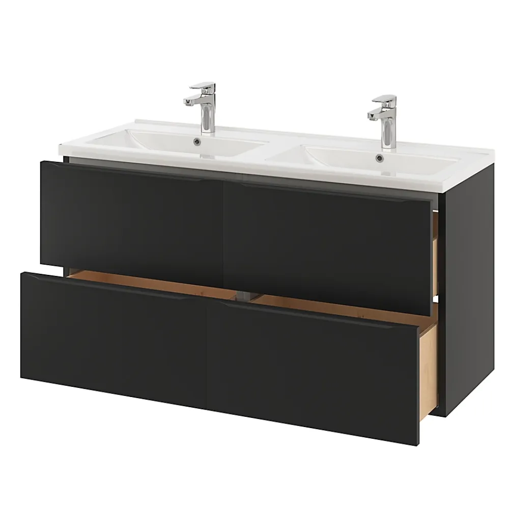 GoodHome Meuble sous vasque suspendu noir mat l.120 x H.60 x P.45 cm, Imandra