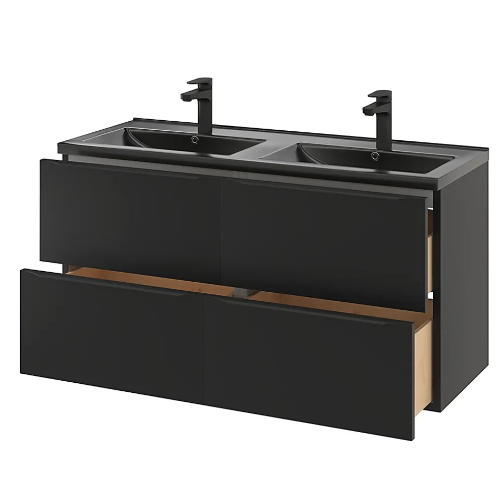 GoodHome Meuble sous vasque suspendu noir mat l.120 x H.60 x P.45 cm, Imandra