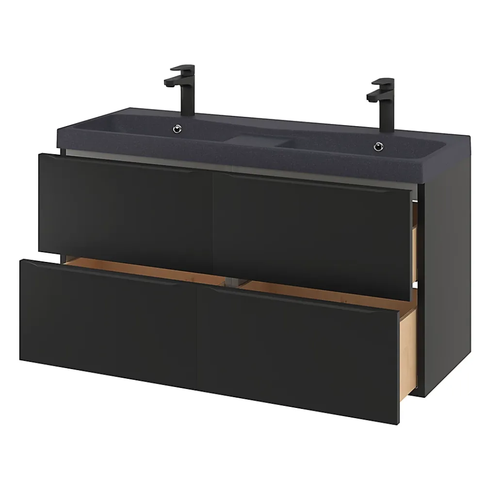 GoodHome Meuble sous vasque suspendu noir mat l.120 x H.60 x P.45 cm, Imandra