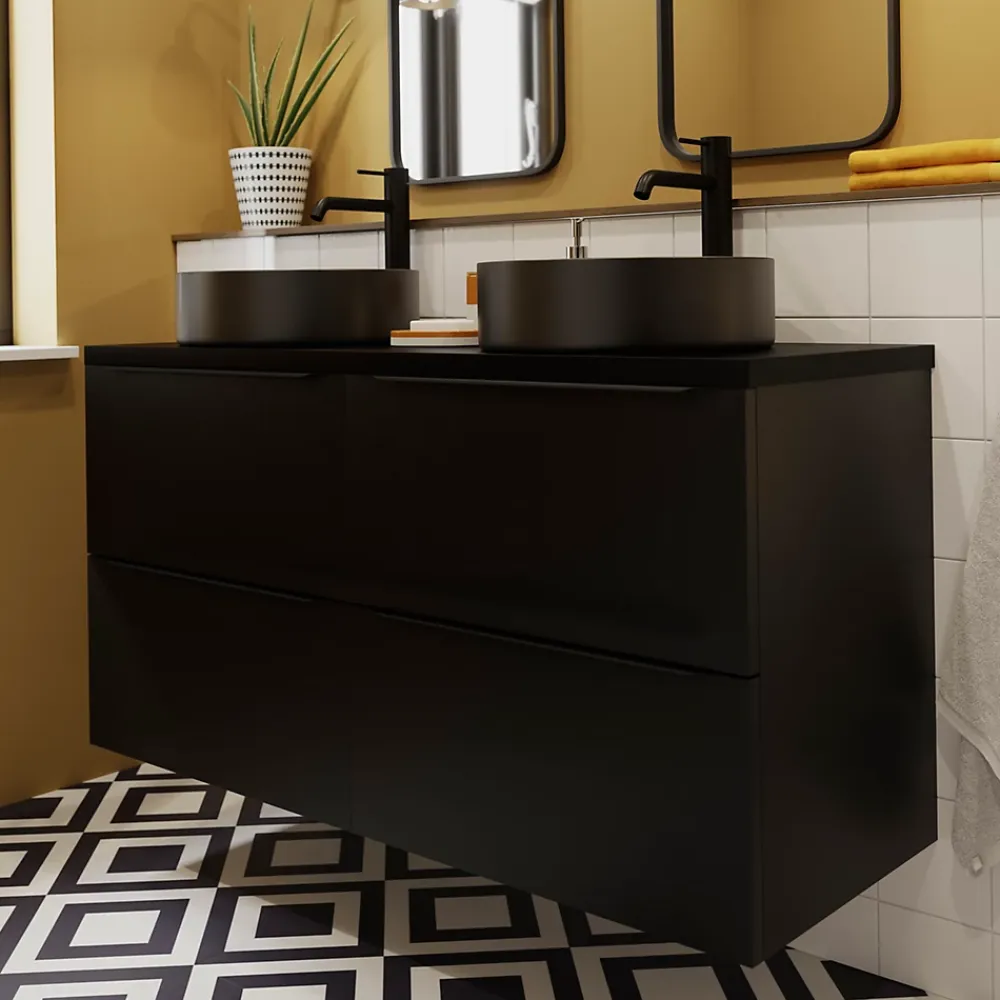 GoodHome Meuble sous vasque suspendu noir mat l.120 x H.60 x P.45 cm, Imandra