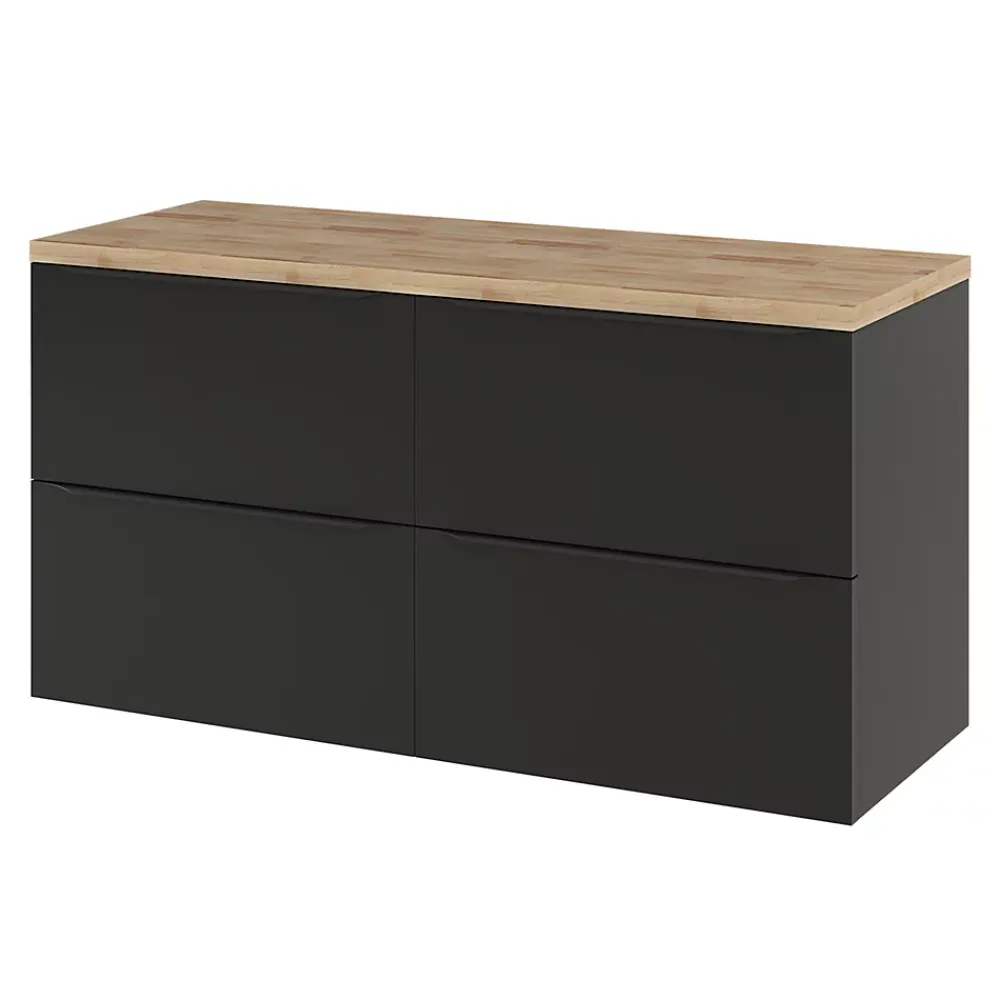 GoodHome Meuble sous vasque suspendu noir mat l.120 x H.60 x P.45 cm, Imandra