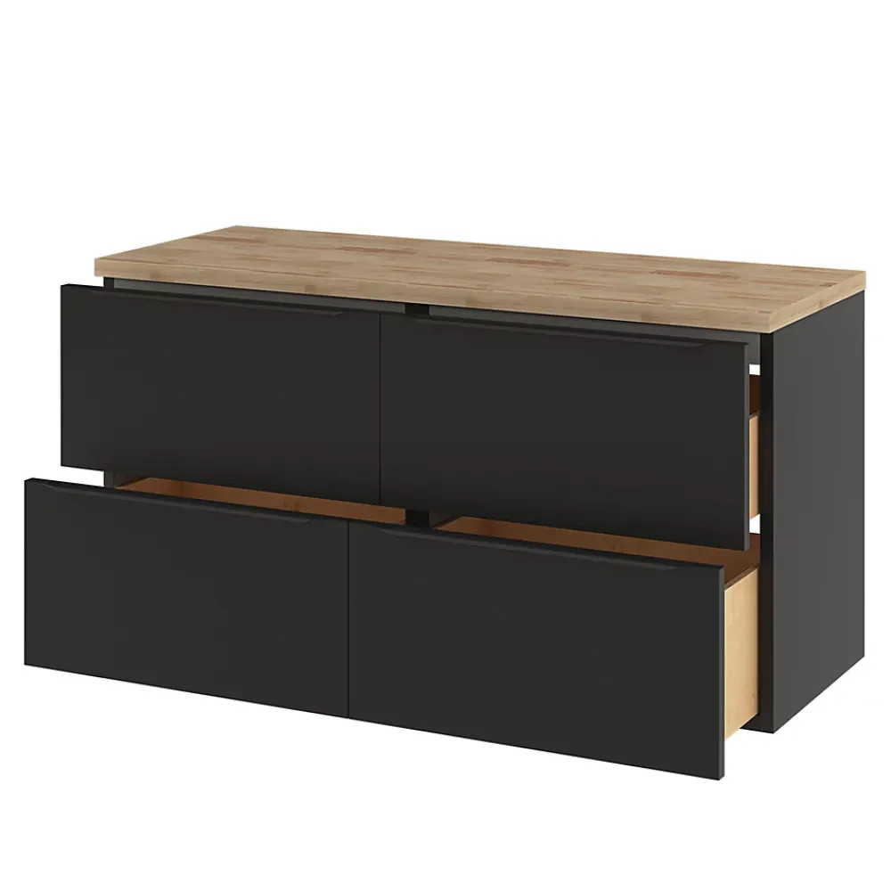 GoodHome Meuble sous vasque suspendu noir mat l.120 x H.60 x P.45 cm, Imandra