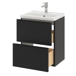Meuble Buanderie|Meuble De Salle De Bains Faible Profondeur|GoodHome Meuble sous vasque suspendu faible profondeur noir mat l.50 x H.60 x P.36 cm, Imandra