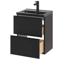 Meuble Buanderie|Meuble De Salle De Bains Faible Profondeur|GoodHome Meuble sous vasque suspendu faible profondeur noir mat l.50 x H.60 x P.36 cm, Imandra