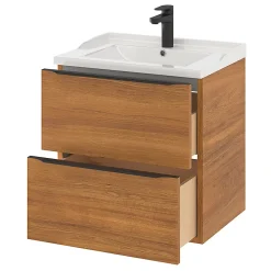 GoodHome Meuble sous vasque suspendu effet noyer l.60 x H.60 x P.45 cm, Imandra