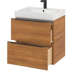 GoodHome Meuble sous vasque suspendu effet noyer l.60 x H.60 x P.45 cm, Imandra