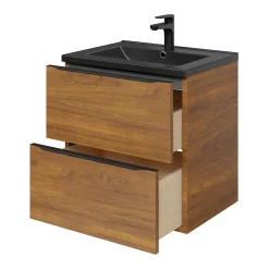 GoodHome Meuble sous vasque suspendu effet noyer l.60 x H.60 x P.45 cm, Imandra