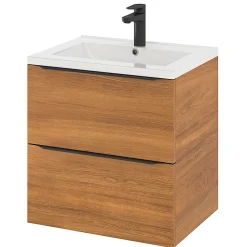 GoodHome Meuble sous vasque suspendu effet noyer l.60 x H.60 x P.45 cm, Imandra