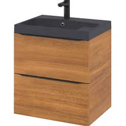 GoodHome Meuble sous vasque suspendu effet noyer l.60 x H.60 x P.45 cm, Imandra