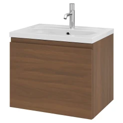 Meuble Sous-Vasque|GoodHome Meuble sous vasque suspendu effet noyer 2 tiroirs l.60 x H.48 x P.45 cm Levanna
