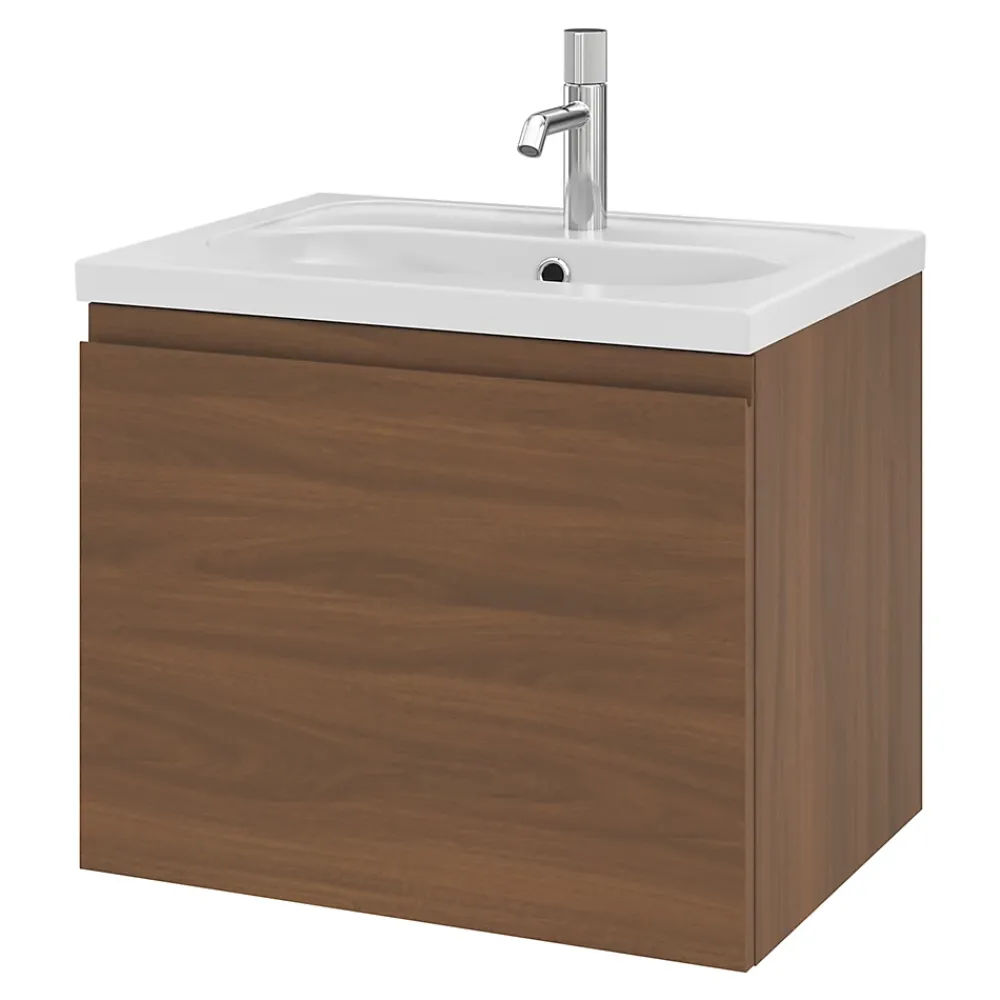 Meuble Sous-Vasque|GoodHome Meuble sous vasque suspendu effet noyer 2 tiroirs l.60 x H.48 x P.45 cm Levanna
