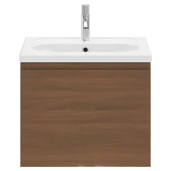 Meuble Sous-Vasque|GoodHome Meuble sous vasque suspendu effet noyer 2 tiroirs l.60 x H.48 x P.45 cm Levanna