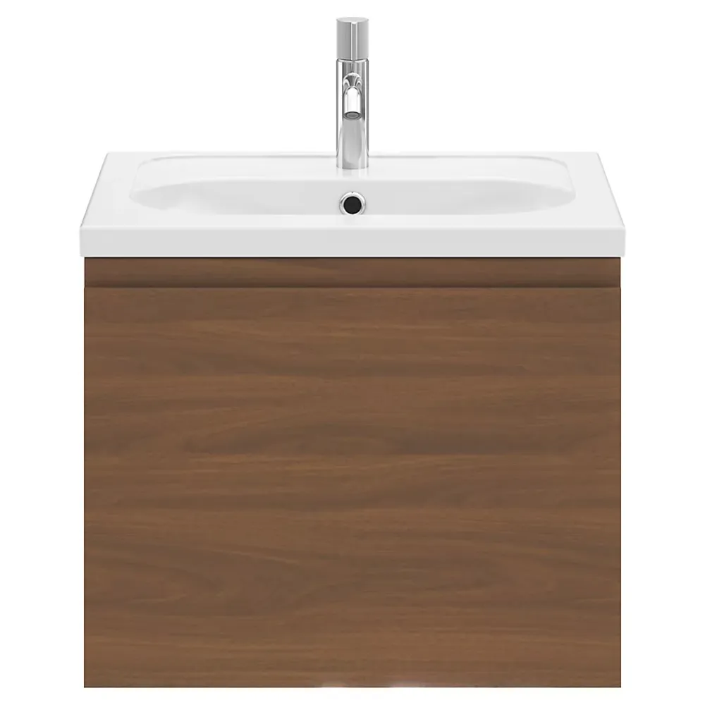 Meuble Sous-Vasque|GoodHome Meuble sous vasque suspendu effet noyer 2 tiroirs l.60 x H.48 x P.45 cm Levanna