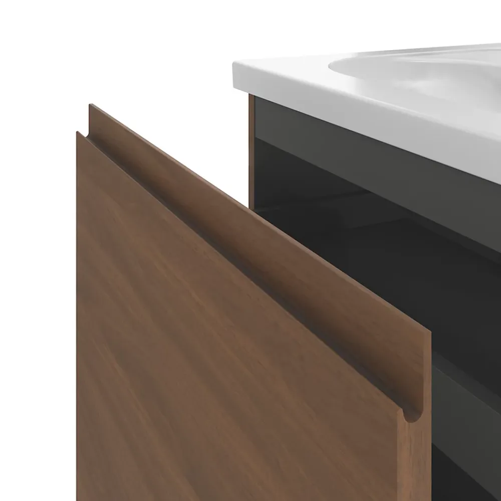 Meuble Sous-Vasque|GoodHome Meuble sous vasque suspendu effet noyer 2 tiroirs l.60 x H.48 x P.45 cm Levanna