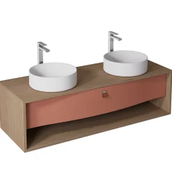 Decotec Meuble sous vasque suspendu terracotta mat 1 tiroir l.140 x H.40 x P.50 cm, Havana