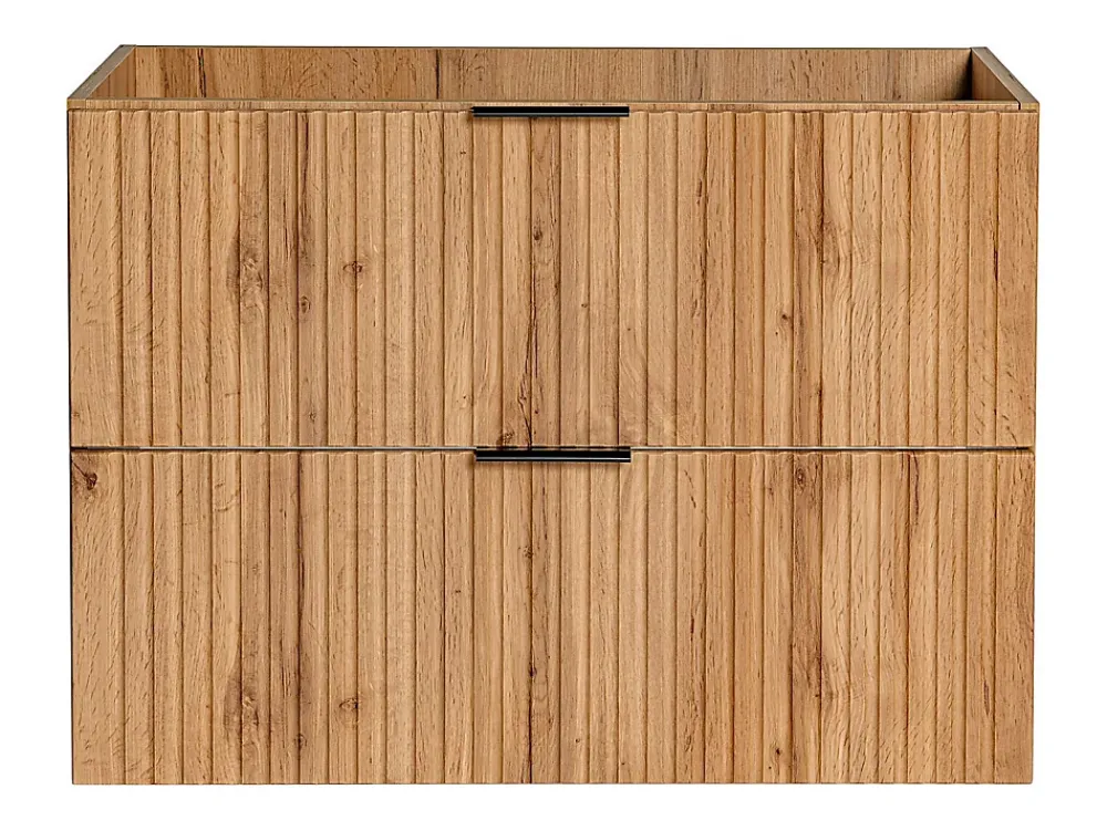 Meuble Sous-Vasque|Vente-unique Meuble sous vasque suspendu strié - Naturel clair - L80 cm - ZEVARA