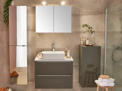 GoodHome Meuble sous vasque suspendu gris taupe brillant l.100 x H.60 x P.45 cm, Imandra