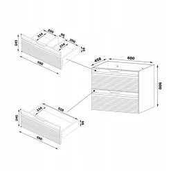 Furnidea Meuble sous vasque suspendu VESPER noir 60 cm - bande décorative dorée