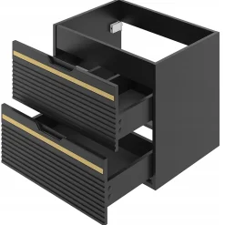 Furnidea Meuble sous vasque suspendu VESPER noir 60 cm - bande décorative dorée