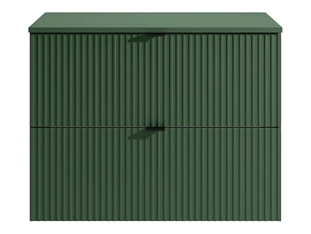 Vente-unique Meuble sous vasque suspendu strié avec planche - Vert mat - 80 cm - ZEVINI