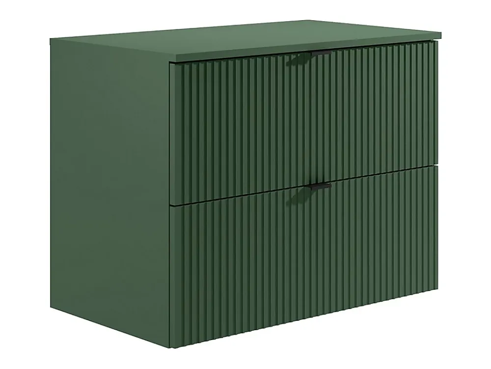 Vente-unique Meuble sous vasque suspendu strié avec planche - Vert mat - 80 cm - ZEVINI