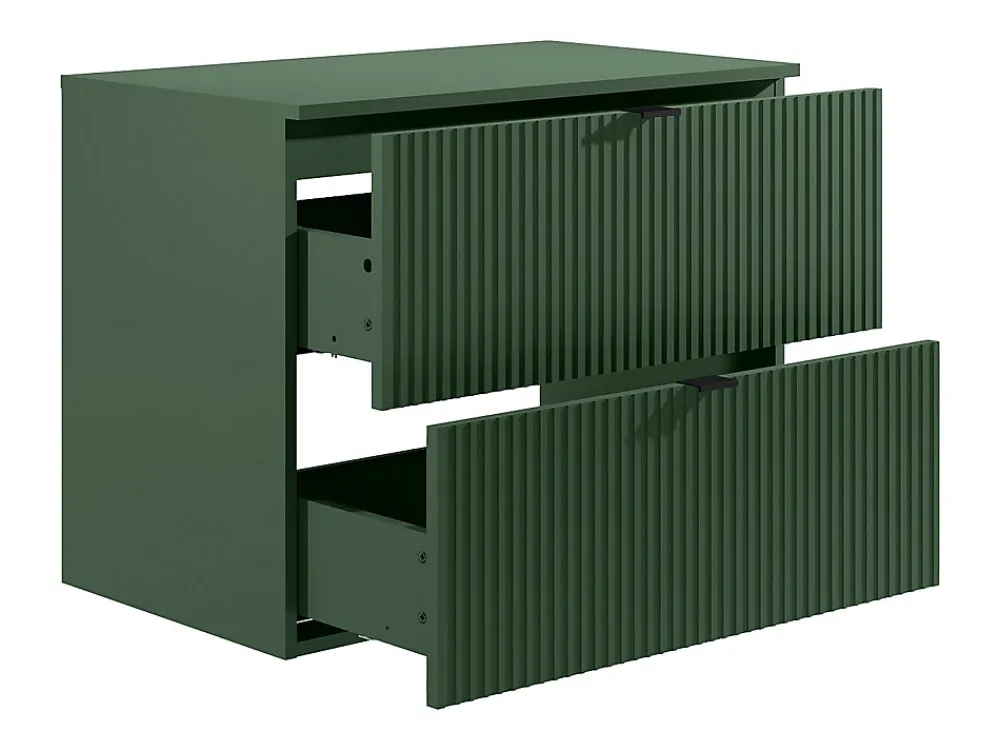 Vente-unique Meuble sous vasque suspendu strié avec planche - Vert mat - 80 cm - ZEVINI