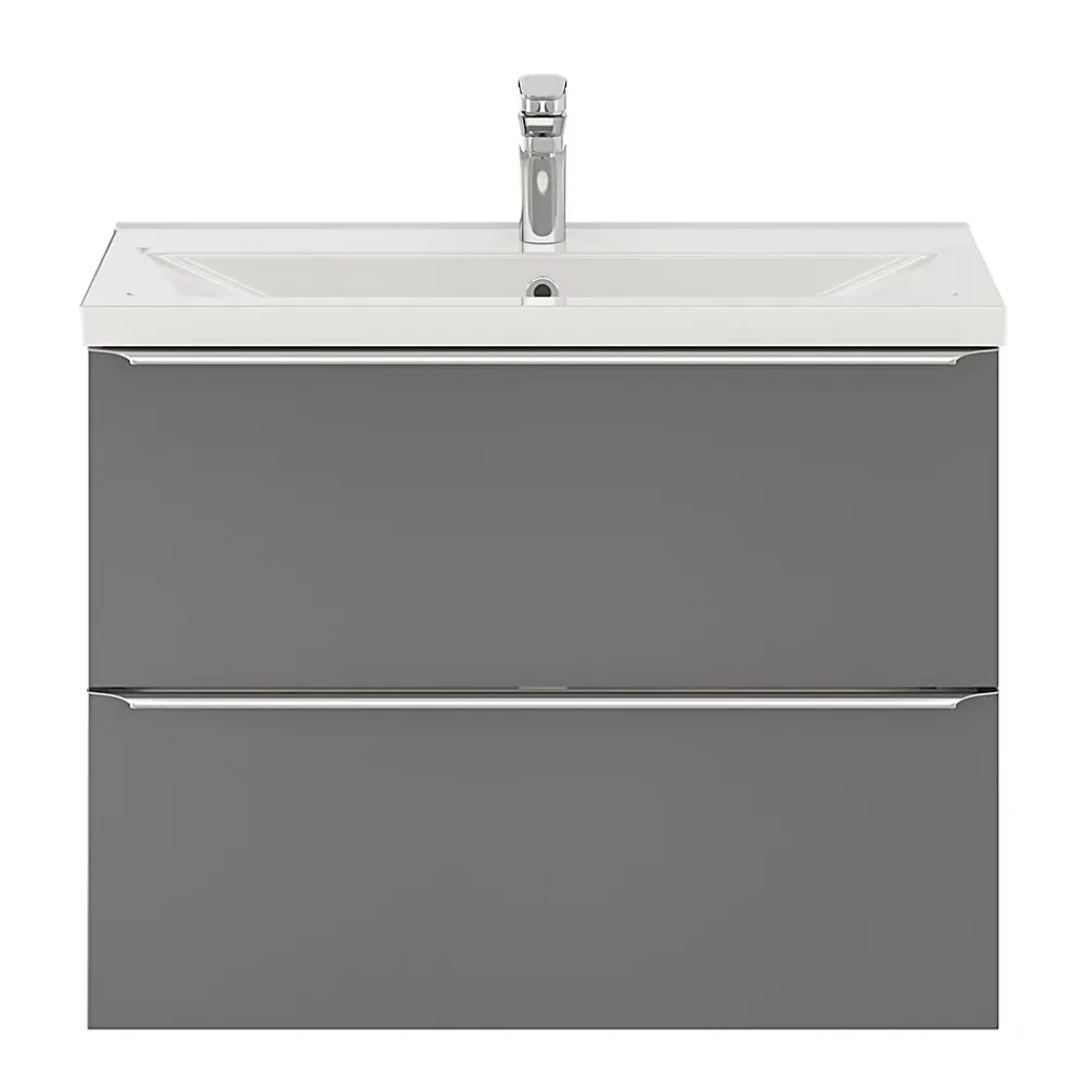 Meuble Sous-Vasque|Meuble Buanderie|GoodHome Meuble sous vasque suspendu faible profondeur gris brillant l.80 x H.60 x P.36 cm, Imandra