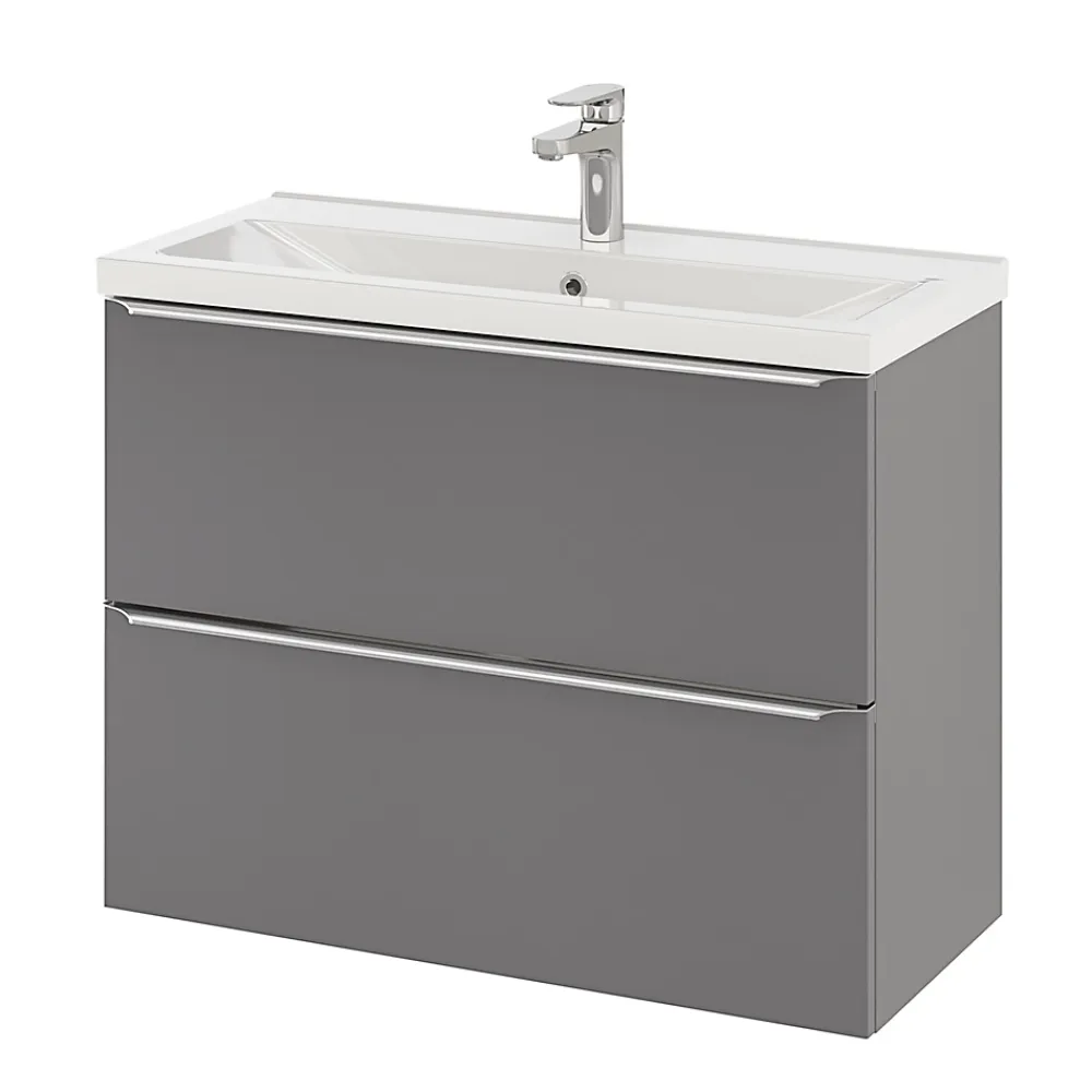 Meuble Sous-Vasque|Meuble Buanderie|GoodHome Meuble sous vasque suspendu faible profondeur gris brillant l.80 x H.60 x P.36 cm, Imandra