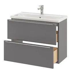 Meuble Sous-Vasque|Meuble Buanderie|GoodHome Meuble sous vasque suspendu faible profondeur gris brillant l.80 x H.60 x P.36 cm, Imandra