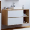 IDMarket Meuble sous vasque suspendu salle de bain TOMI 2 tiroirs et 2 niches façon hêtre et blanc