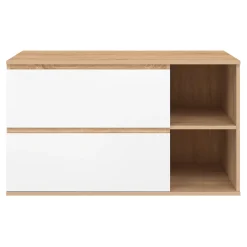IDMarket Meuble sous vasque suspendu salle de bain TOMI 2 tiroirs et 2 niches façon hêtre et blanc