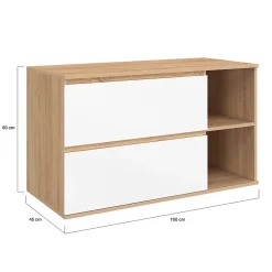 IDMarket Meuble sous vasque suspendu salle de bain TOMI 2 tiroirs et 2 niches façon hêtre et blanc
